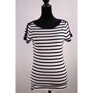 Lauren Ralph Lauren Women's Navy & White Striped T-Shirt Size‎ Small